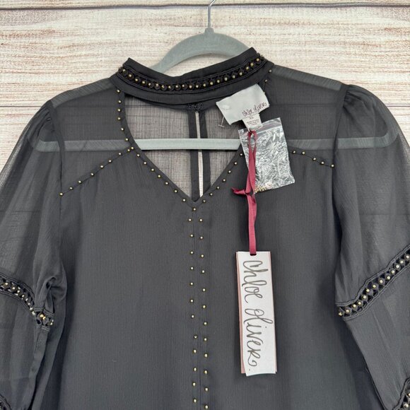 Chloe Oliver Anthropologie Beaded Semi Sheer Blouse Women's Size Small Black NEW - Picture 3 of 14